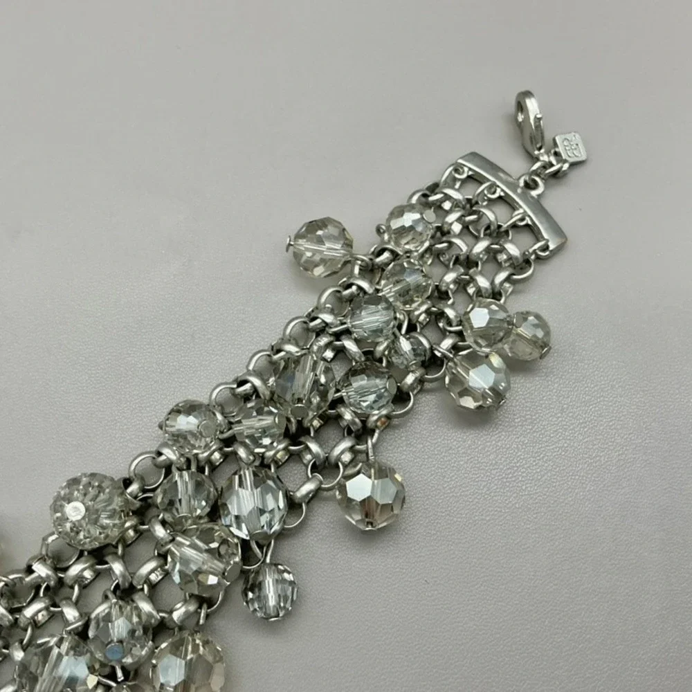 Banana Republic Bracelet Womens Silver Tone Crystal Bead Multi Strand 7.5 Inch